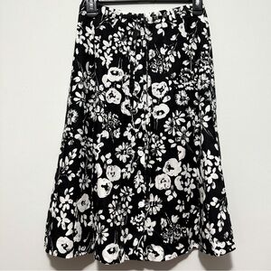 Vintage Black/White Floral Pleated Button Down Skirt
